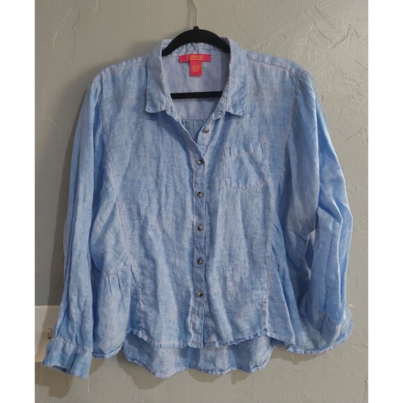 Catherine Tops, Women XL, 100% Linen, Blue, Pretty, 22 Inch Of Armp To Armp. - Picture 5 of 11